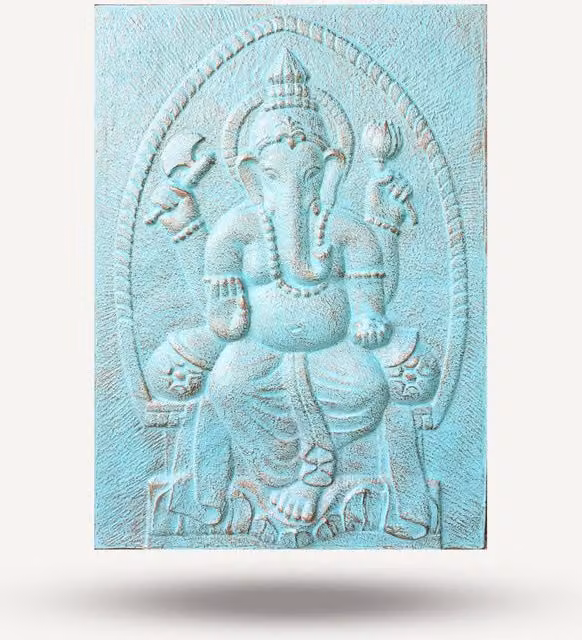 KDMK Turquoise Ganpati Metal Wall Art, W: 70 cm, H: 70 cm