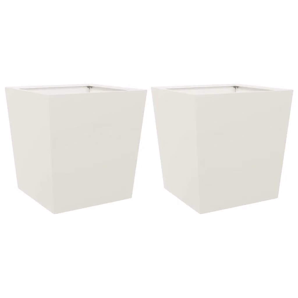 Berkfield Home Steel Garden Planter Tubs in White, 2 Pack, W/D/H: 50 x 50 x 50 cm – 2