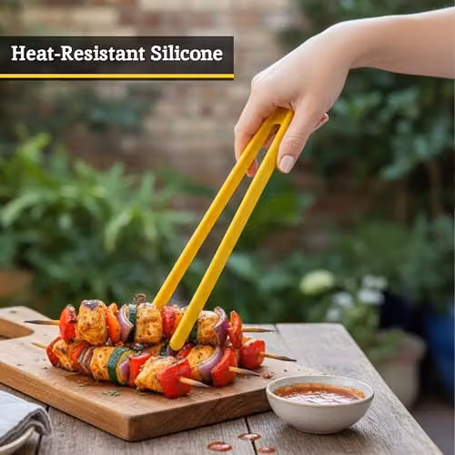 Orsina Silicone Kitchen Tongs, Heat Resistant and Non-Scratch, Yellow and Pink – 4
