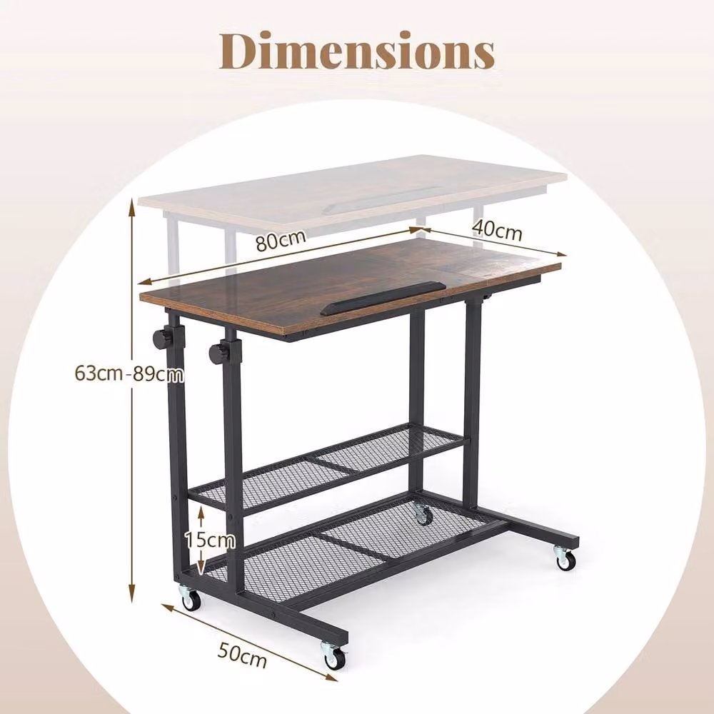 FORGEVIO Height Adjustable Mobile Sit Stand Desk with Tilting Top and Castors, Brown – 2