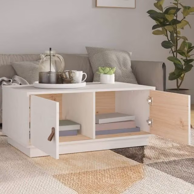 Berkfield Home Beautiful White Solid Wood Pine Coffee Table W: 80 cm, D: 50 cm, H: 35 cm