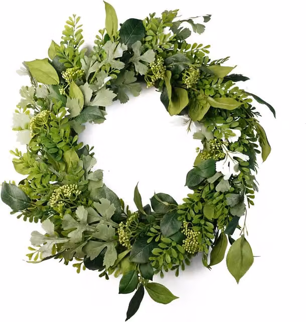 Green Artificial Round Fern Leaf Hanging Wreath