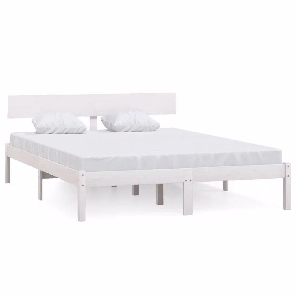 Berkfield Home Double Bed Frame in White Solid Pine, W/D/H: 135 x 190 cm – 2