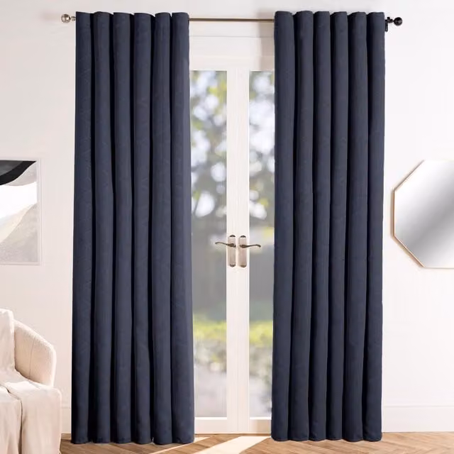 OHS Blue Geo Embossed Eyelet Blackout Curtains, Width: 228 cm