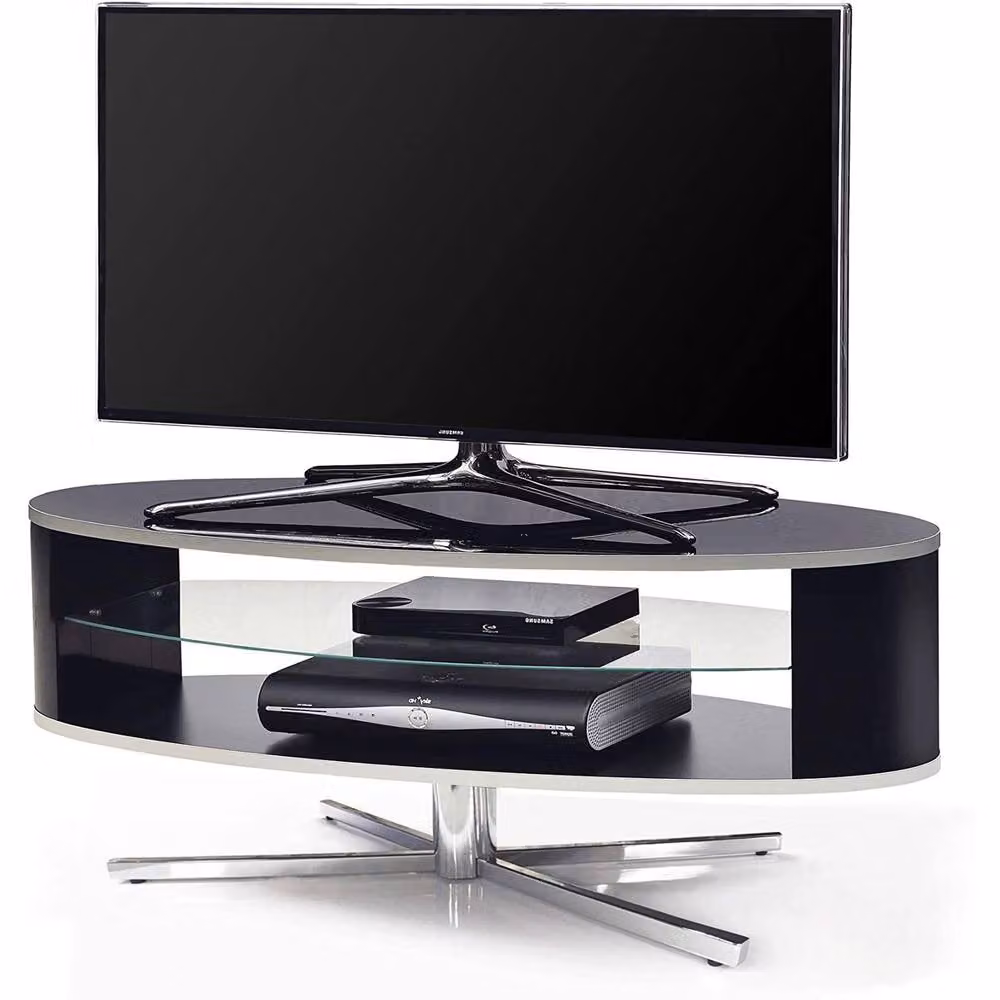 MDA Designs ORBIT Gloss Black Elliptic Glass TV Stand, W: 110.0 cm, D: 38.0 cm, H: 41.0 cm – 3
