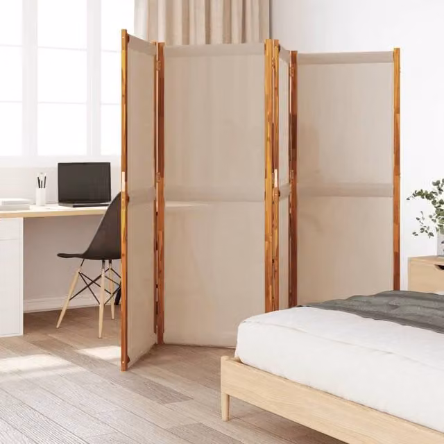 Berkfield Home 4-Panel Acacia Wood Room Divider in Beige, W/H: 280 x 180 cm