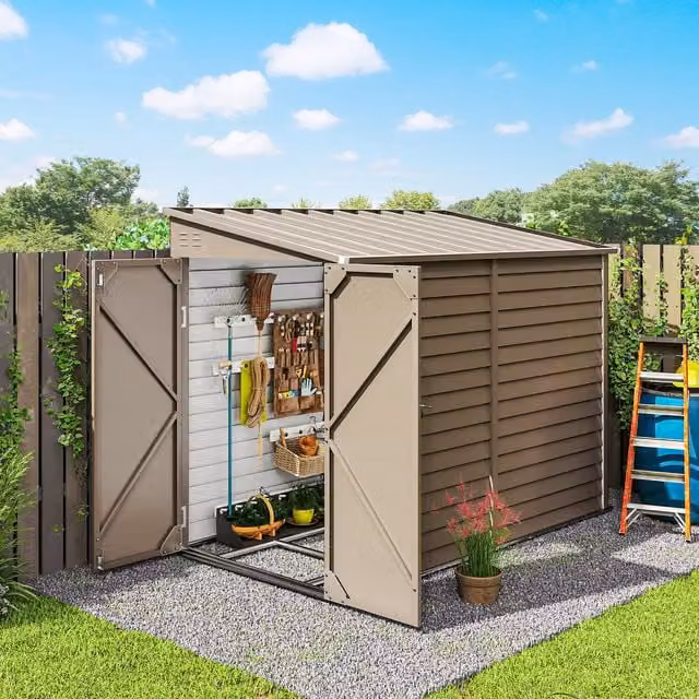 Outsunny Brown Galvanised Metal Pent Garden Shed