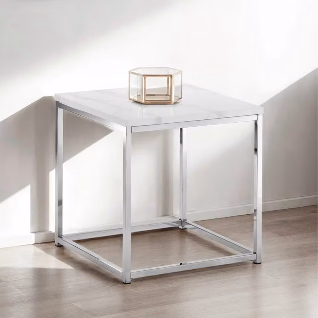 Julian Bowen Scala Square Side Table in White and Silver – 2