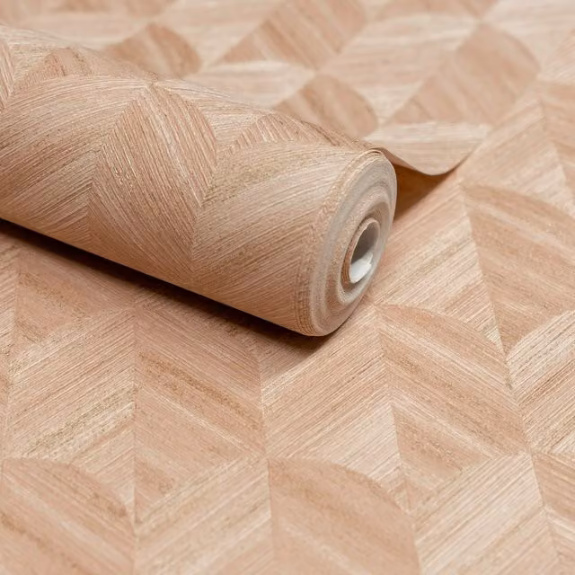 Grandeco Boutique Amber Art Deco Geo Embossed Wallpaper in Amber and Beige