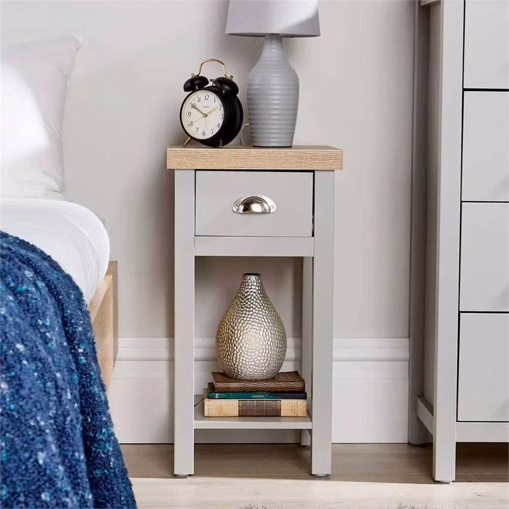 Nordara Grey Bedside Table Nightstand Unit with Oak Effect Top Drawer – 4