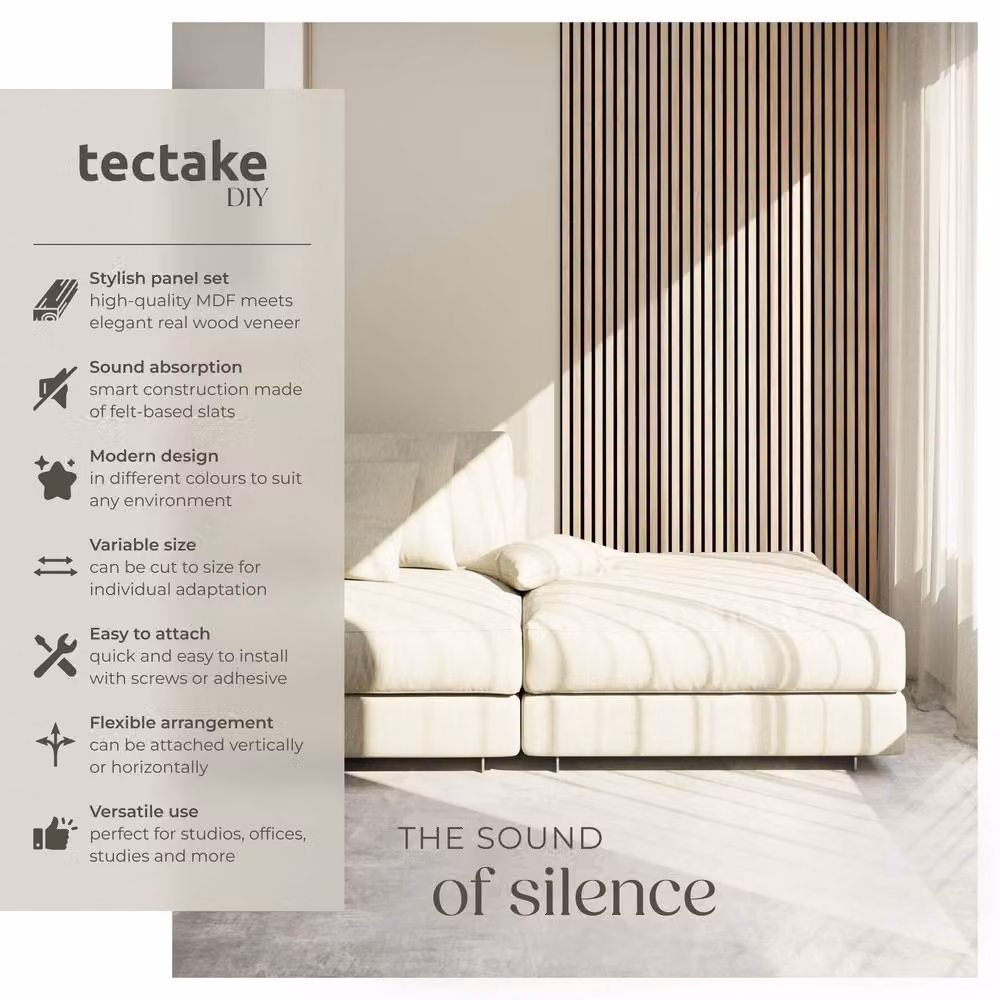 tectake Sound-Absorbing Acoustic Panels in Brown Wood-Look MDF and Textile – 2