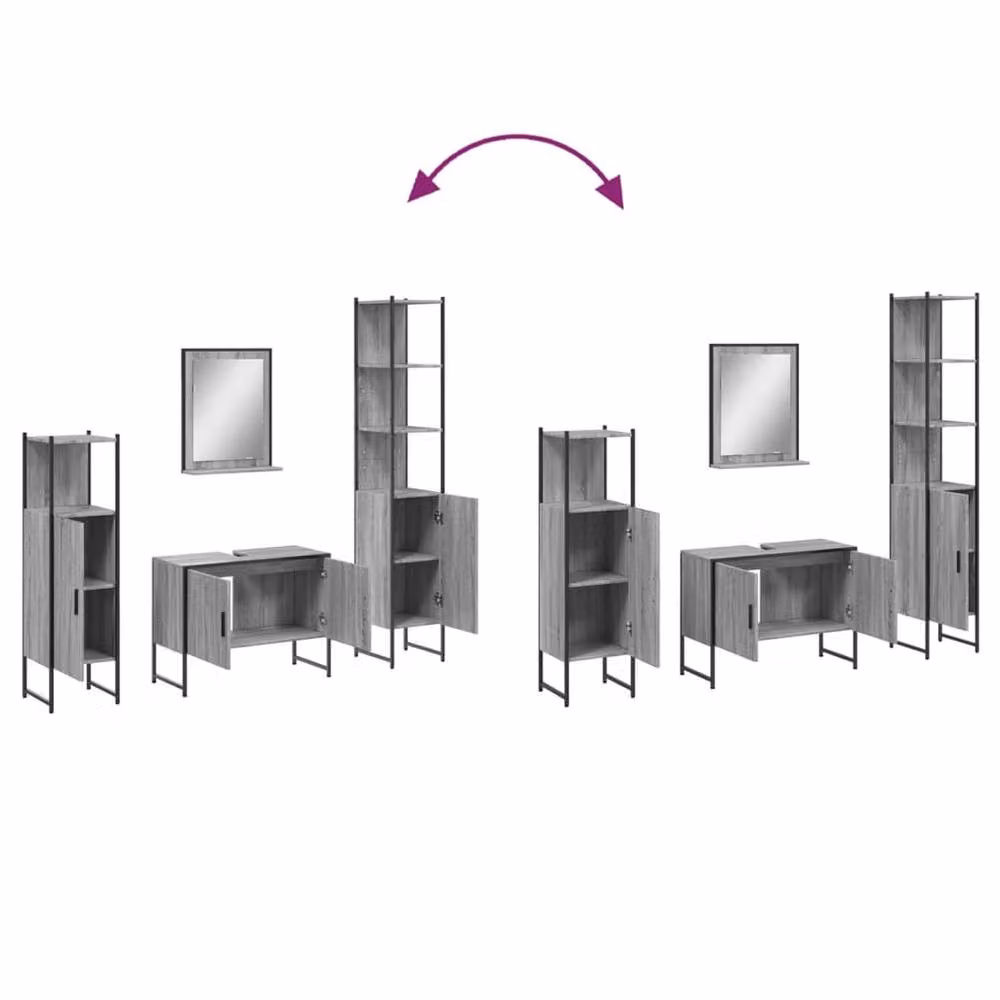 Berkfield Home 4 Piece Grey Bathroom Cabinet Set in Engineered Wood – 3