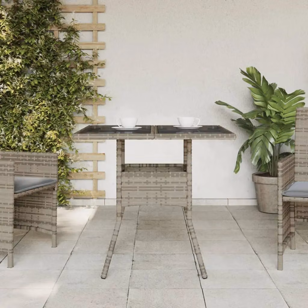 Berkfield Home Grey Poly Rattan Garden Table with Glass Top, W/D/H: 80 x 80 x 75 cm – 3