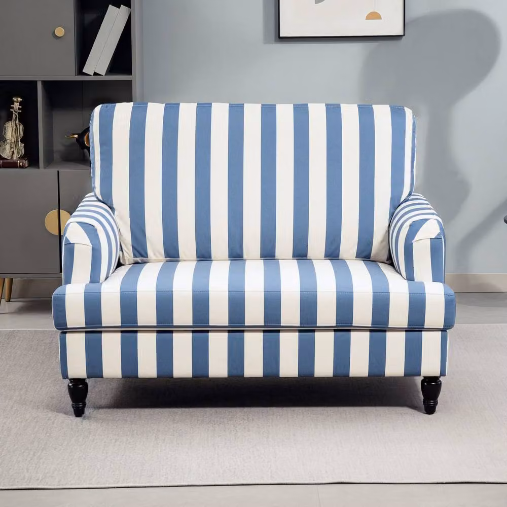 Wyld Haus Yosefi Blue and White Striped Velvet Cuddle Chair with Armrests – 4