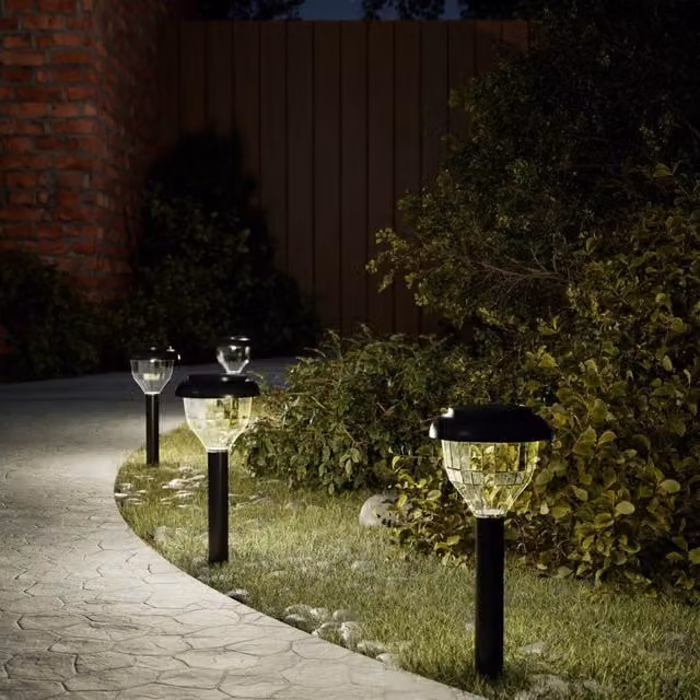 Berkfield Home Solar Pathway Lights with Ground Spikes, 4 Pack, Black with Warm White and RGB Colour Options – 1