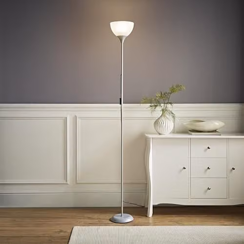 ValueLights Dalby Modern Silver Uplighter Floor Lamp with White Glass Shade – 2