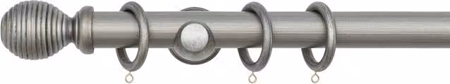 A.Unique Home Ribbed Wooden Curtain Pole with Rings and Fittings, Antique Silver, Width: 180 cm