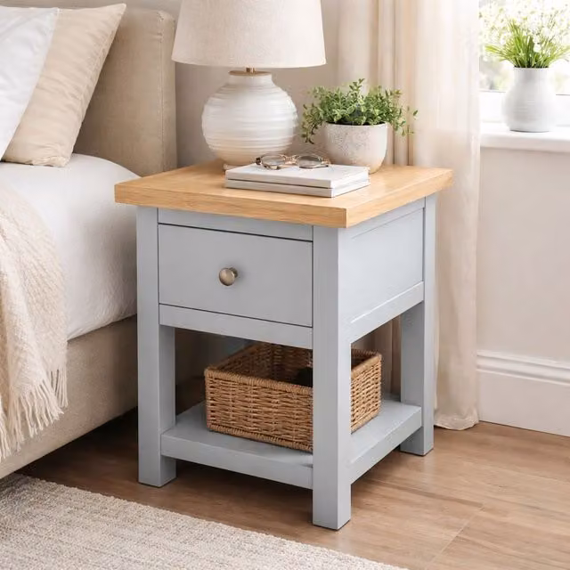 FURNITURE ONE Blue Bedside Cabinet with Shelf and Drawer