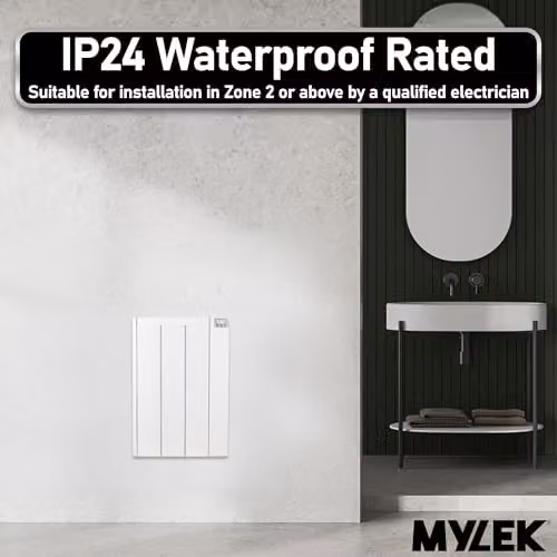 MYLEK Ceramic and Aluminium Electric Panel Heater Radiator with Timer and Thermostat, White, 600W – 3