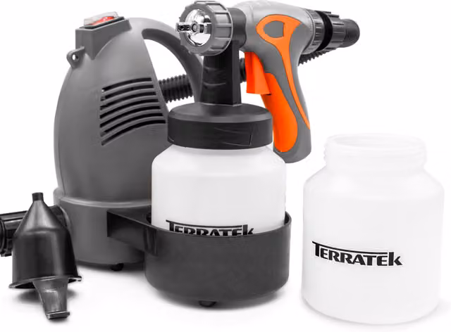 Terratek 650W Corded Electric Handheld Paint Spray Gun with Adjustable Spray Pattern, 800ml, Grey