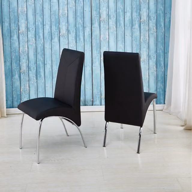 Modernique Set of 2 Modern Black Faux Leather Dining Chairs