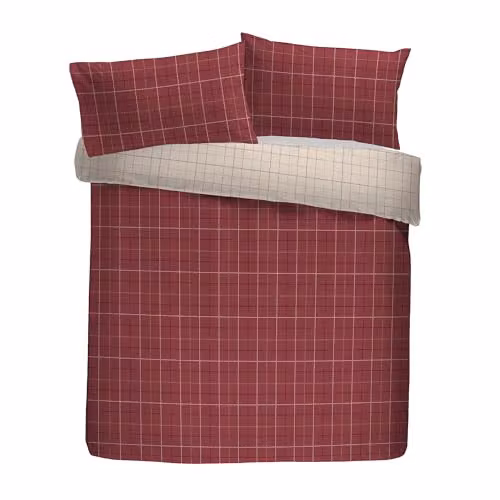 Dreams & Drapes Wynn Brushed Cotton Checkered Duvet Cover Set, Red, Reversible, W/D/H: 260 x 220 x 220 cm