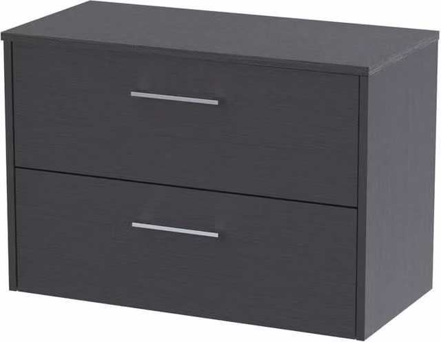 Balterley Winshill 2 Drawer Wall Hung Vanity Unit in Dark Grey Woodgrain, Width: 80 cm