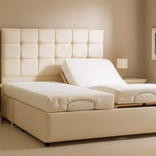 Paradies Modern Motorised Upholstered Bed with Foam Mattress in Beige and White