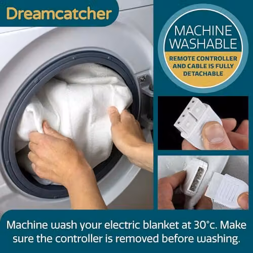 Dreamcatcher King Size White Electric Blanket with 3 Heat Settings and Corner Straps, W/D/H: 180 x 200 cm – 6
