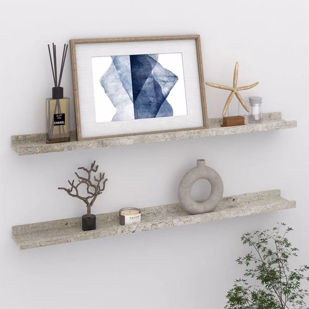 Berkfield Home Wall Mounted Shelves, 2 Pack, Concrete Grey, W: 80 cm, D: 9 cm, H: 3 cm – 2