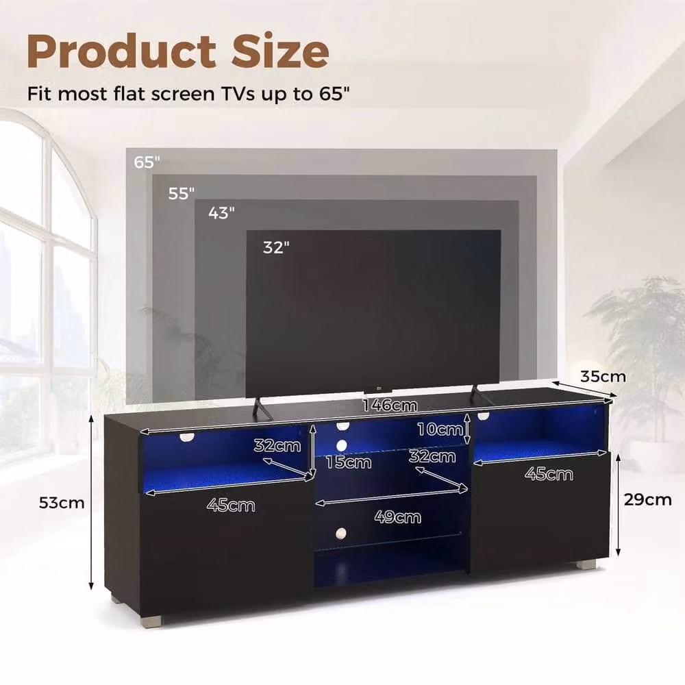 KORVIXA Modern Black TV Stand Media Console Table W/D/H: 100 x 100 x 100 cm – 2