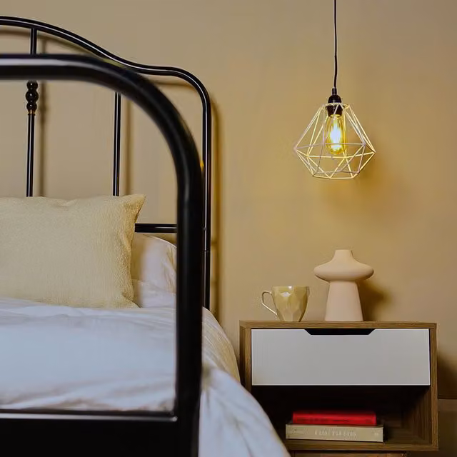 ValueLights Pair of Retro Round White Metal Geometric Basket Cage Ceiling Pendant Light Shades