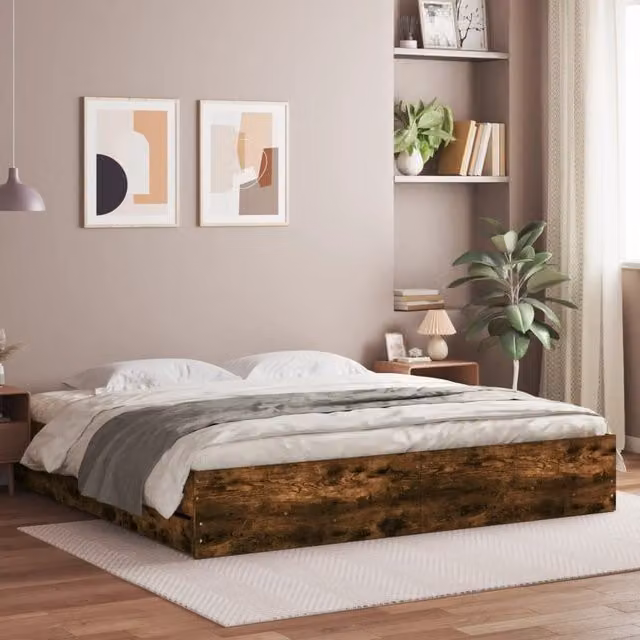 Berkfield Home Modern Bed Frame with Drawers in Smoked Oak Brown, W/D/H: 160 x 200 cm – 1