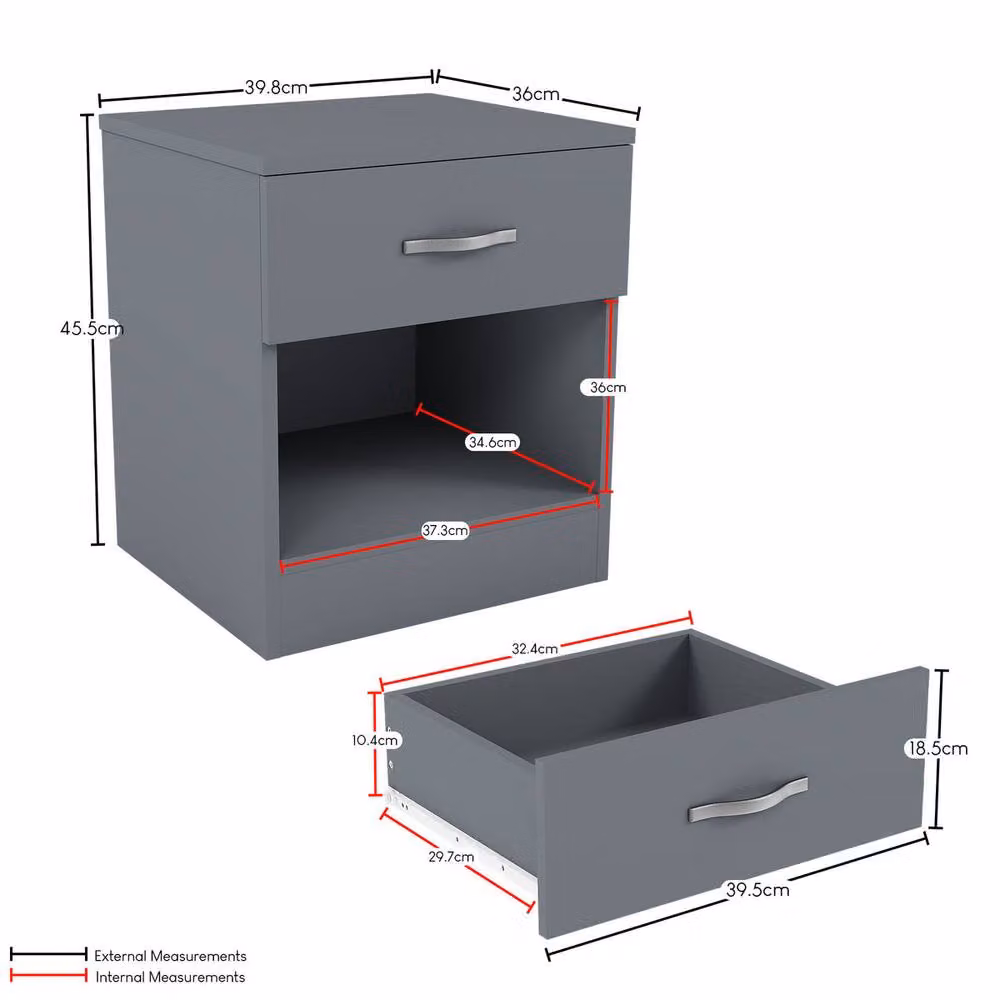 Vida Designs Riano 1 Drawer Bedside Chest Set of 2 in Grey – 3