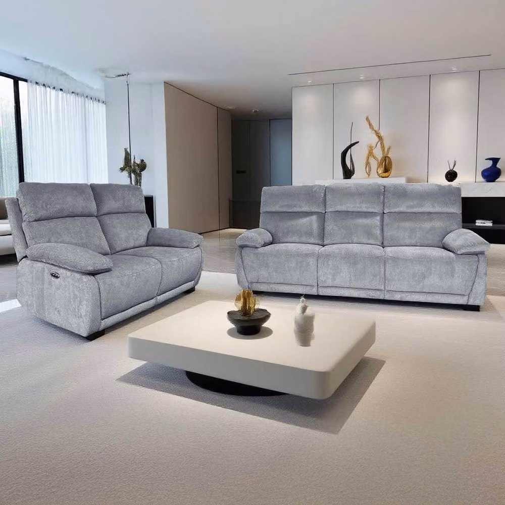 Furnishings For Less UK Piccadilly Grey Microfibre Electric Recliner Sofa Suite with USB Charging, 3 and 2 Seater – 3