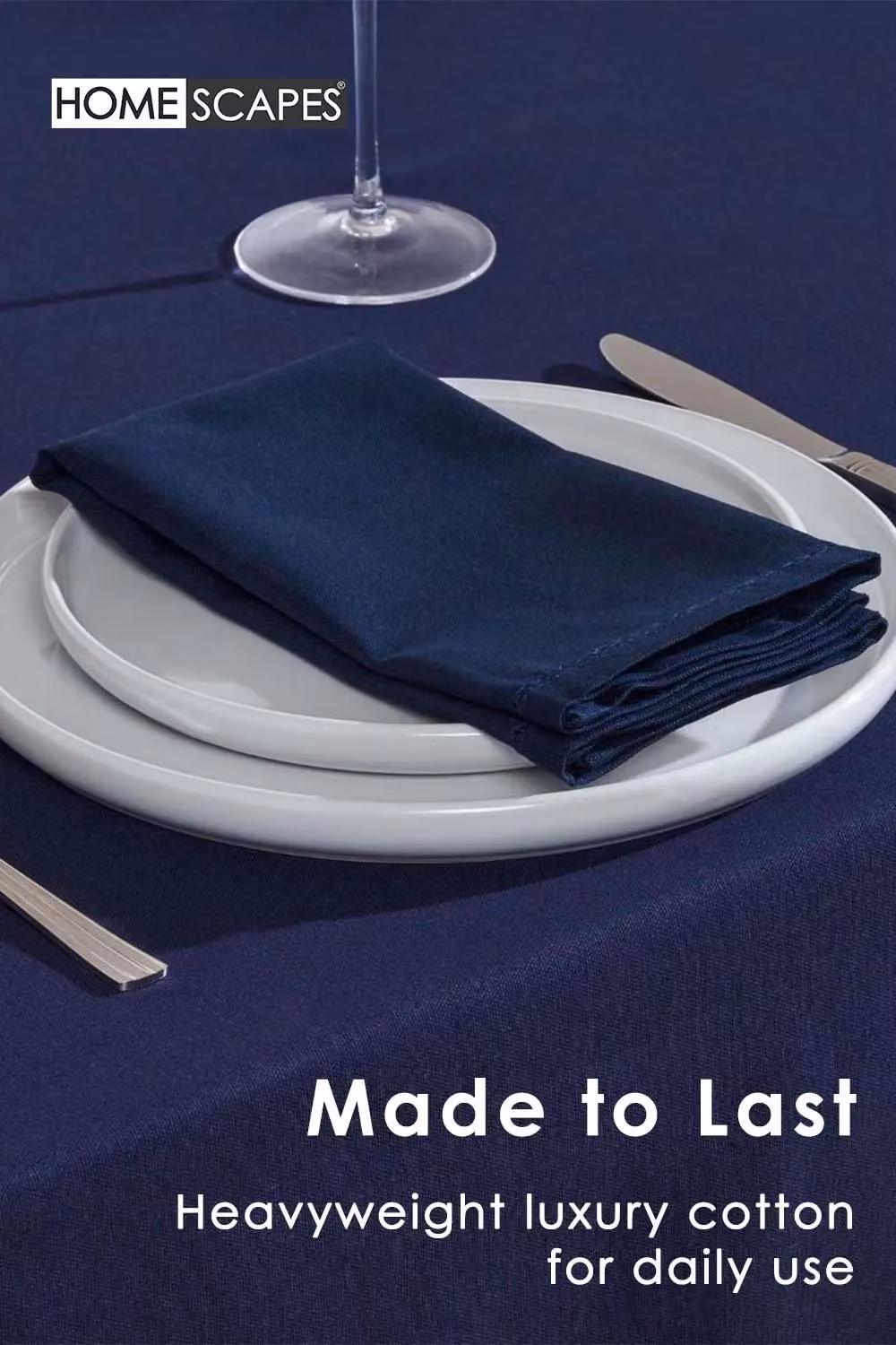 Homescapes Plain Blue Cotton Rectangular Tablecloth, W: 137 cm, L: 228 cm – 4