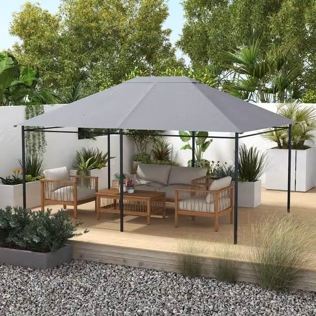 Outsunny Light Grey Polyester Garden Gazebo Canopy Replacement, 3 x 4m