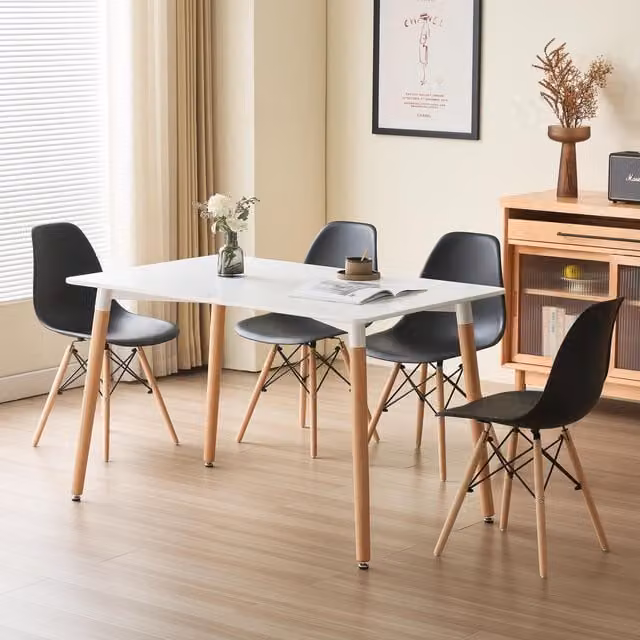Comfy Living 5 Piece Modern Rectangular Wood Dining Set in White