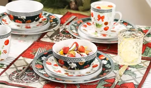 Simpa Christmas Flora Orchard 12-Piece Multicolour Ceramic Dinner Set – 11
