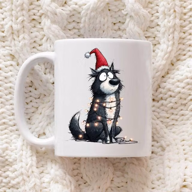 60 Second Makeover Karelian Bear Dog Christmas Lights Ceramic Mug in White