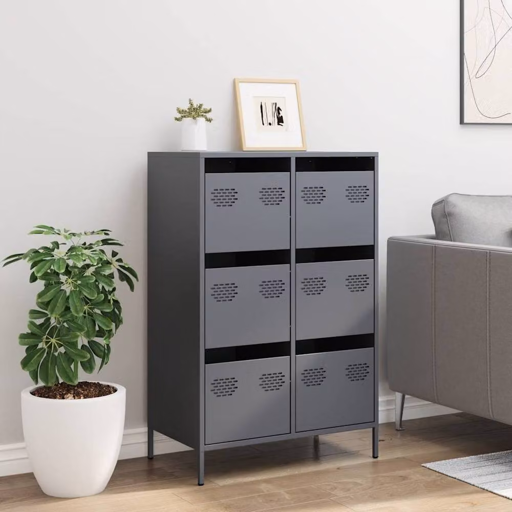 Berkfield Home Anthracite Highboard in Matt Dark Grey Metal, W: 68 cm, D: 39 cm, H: 101.5 cm – 3