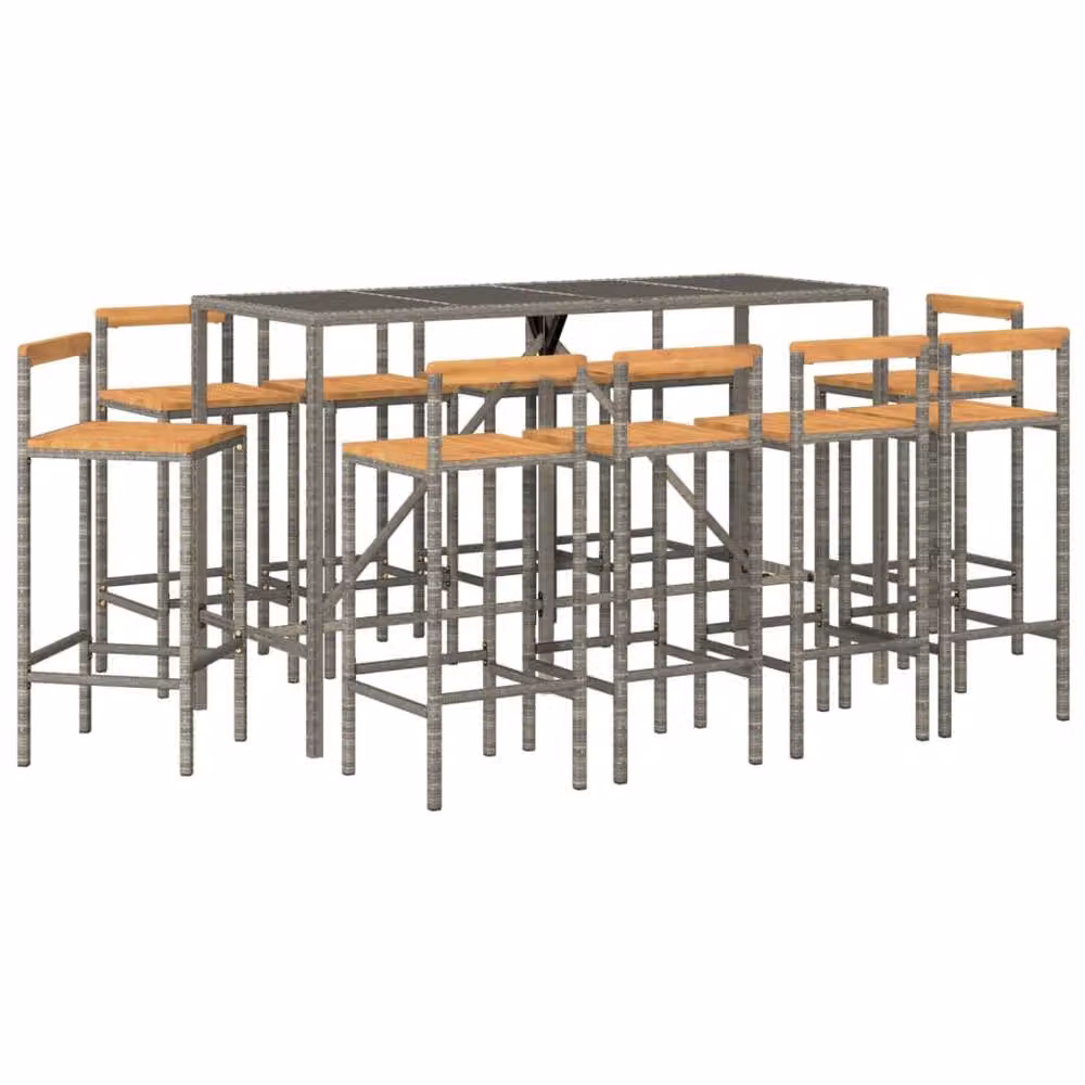 Berkfield Home 11 Piece Grey Poly Rattan and Solid Acacia Wood Garden Bar Set – 3