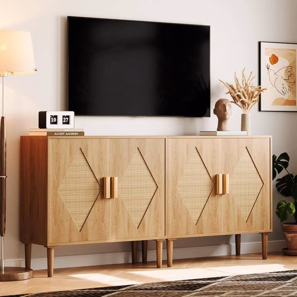 London Boutique Natural Rattan Buffet Storage Cabinet and Sideboard in Beige – 3