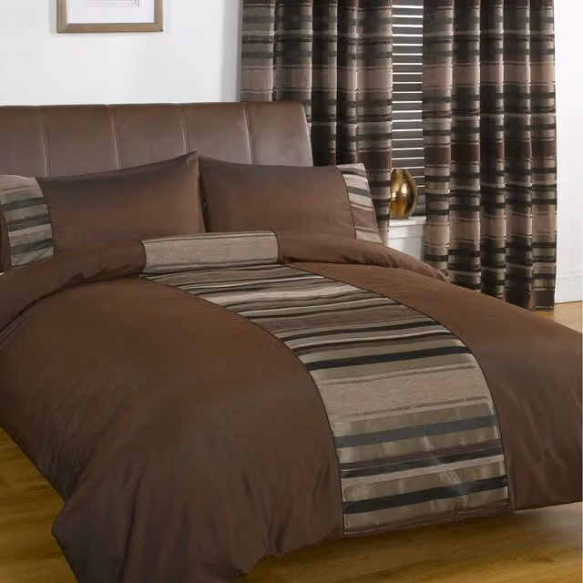 Rapport Home New York Woven Chenille Duvet Set and Pillowcase, Brown Striped, W: 180 cm, L: 200 cm