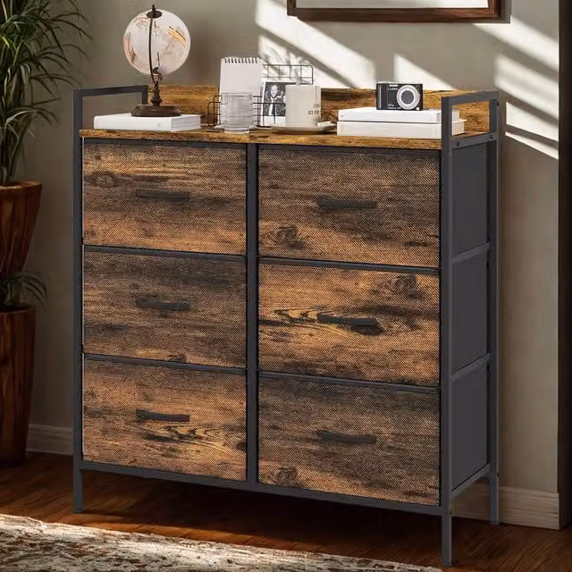 FURNOS Industrial 6 Drawer Chest Storage Unit with Shelf, Brown – 1