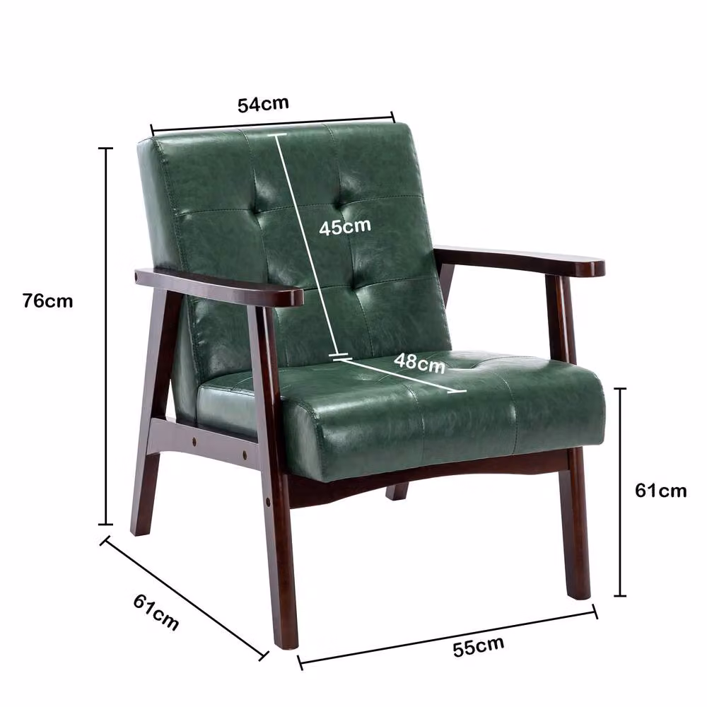 HomeMiYN Vintage Faux Leather Armchair with Solid Wood Legs in Dark Green – 4