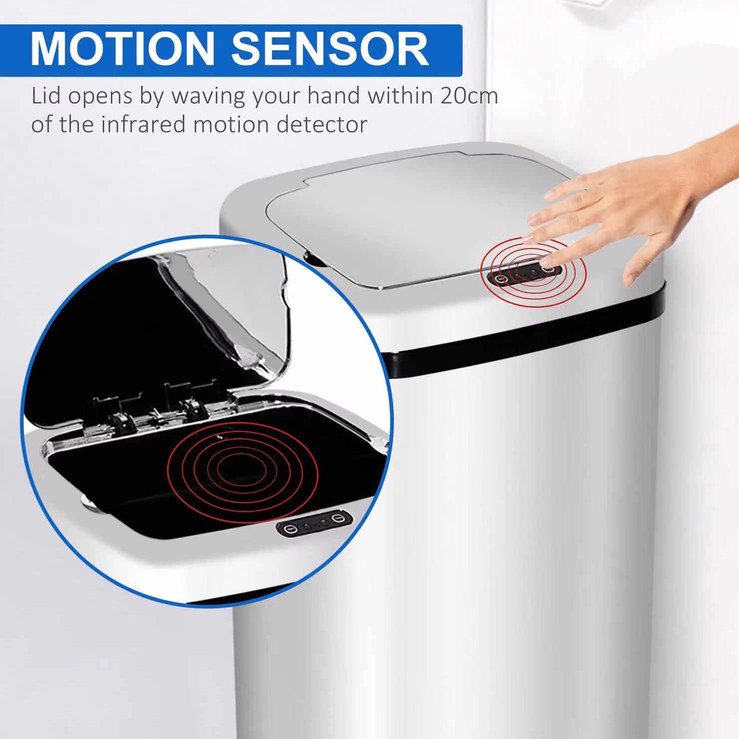 HOMCOM 50L Infrared Touchless Automatic Motion Sensor Dustbin in Silver – 4