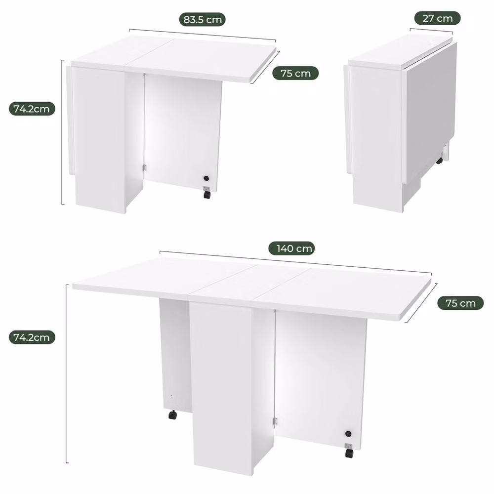 SPETLEK Mobile Drop Leaf Kitchen Table with Castors, White, W/D/H: 75 x 75 x 75 cm – 2