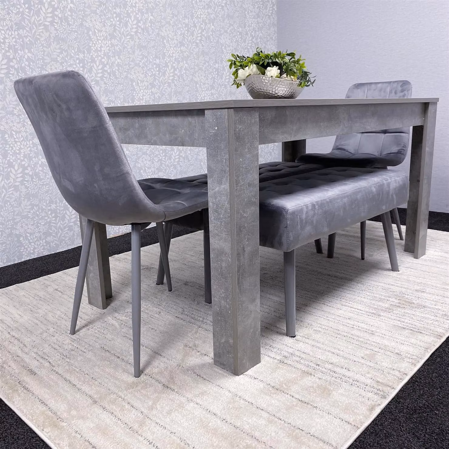 KOSY KOALA Grey Modern Dining Table Set with 2 Chairs and 1 Bench, W/D/H: 140 x 80 x 75 cm – 4