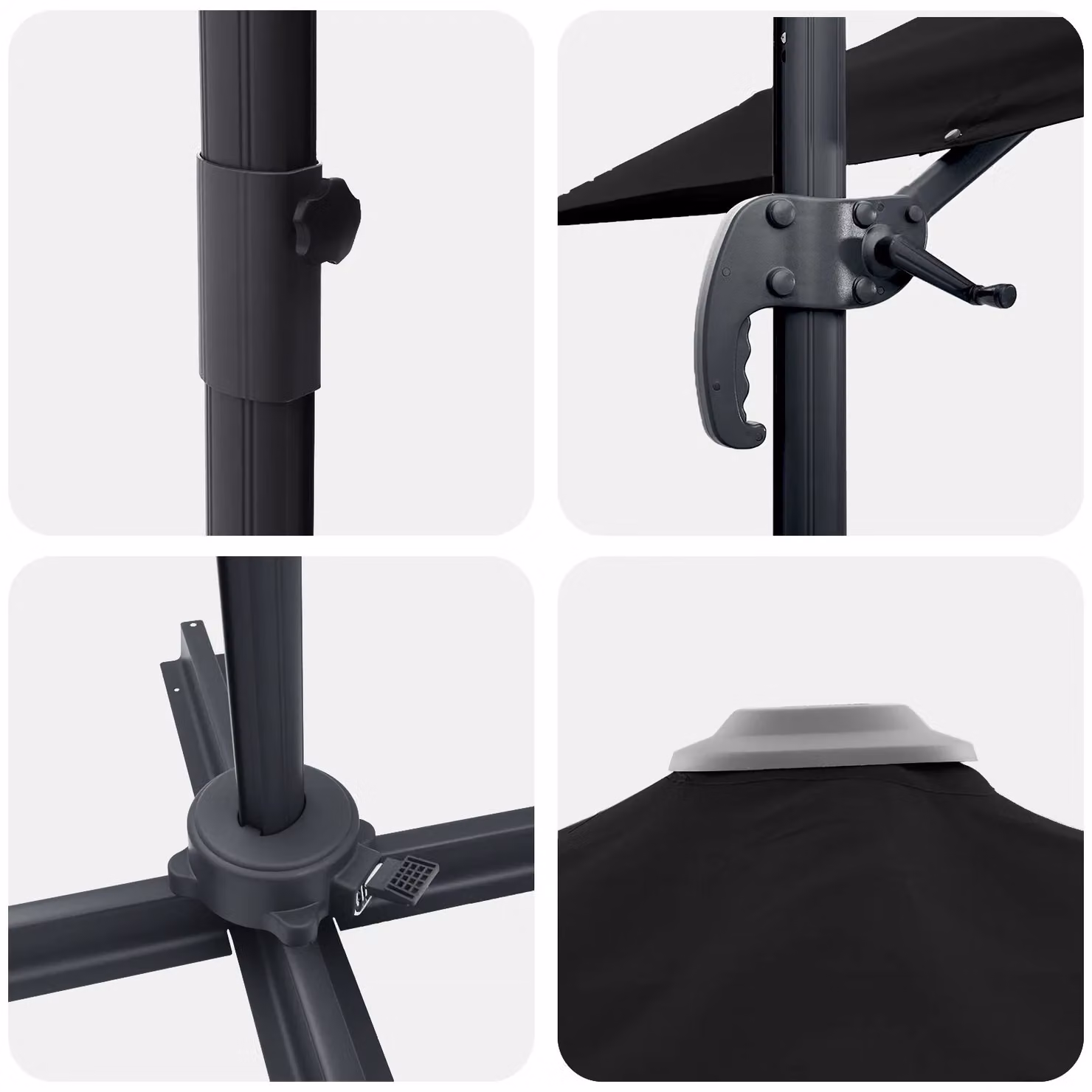 Berkfield Home Large Cantilever Umbrella with Black Polyester Canopy and Metal Frame – 4